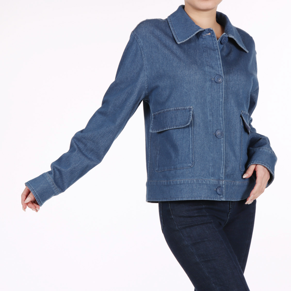 Saco Mezclilla Botones Solapa Casual Lifestyler Mujer image number null