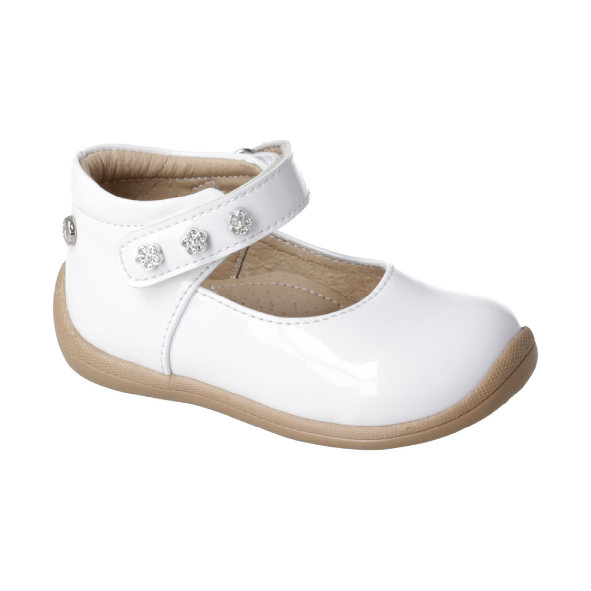 Zapato en Charol Karsten Blanco con Aplicaci&oacute;n y Ajuste Velcro para Ni&ntilde;a image number null