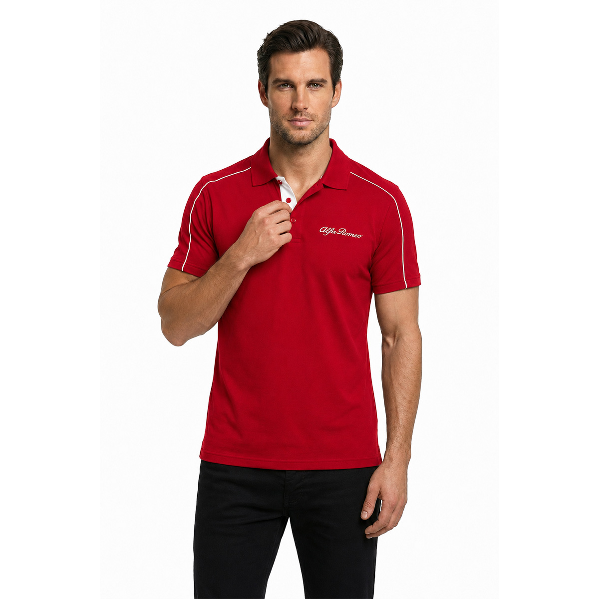Playera Polo Rojo Vivo Hombro Alfa Romeo Manga Corta para Hombre image number null