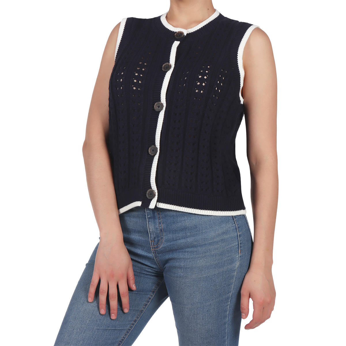 Chaleco de Punto Calado Botones OVS para Mujer image number null