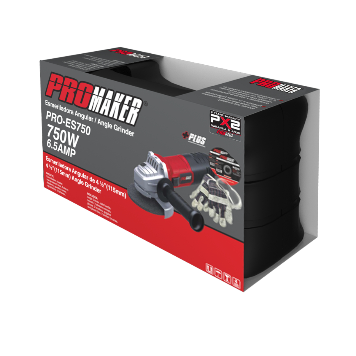 Esmeriladora Angular 4 1/2 Promaker 750W con Estuche PRO-ES750 image number null