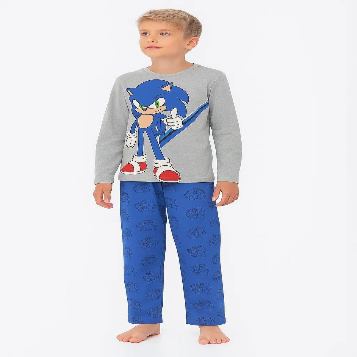 Pijama de Player Manga Larga y Pantal&oacute;n Azul con Dise&ntilde;o Sonic para Ni&ntilde;o image number null