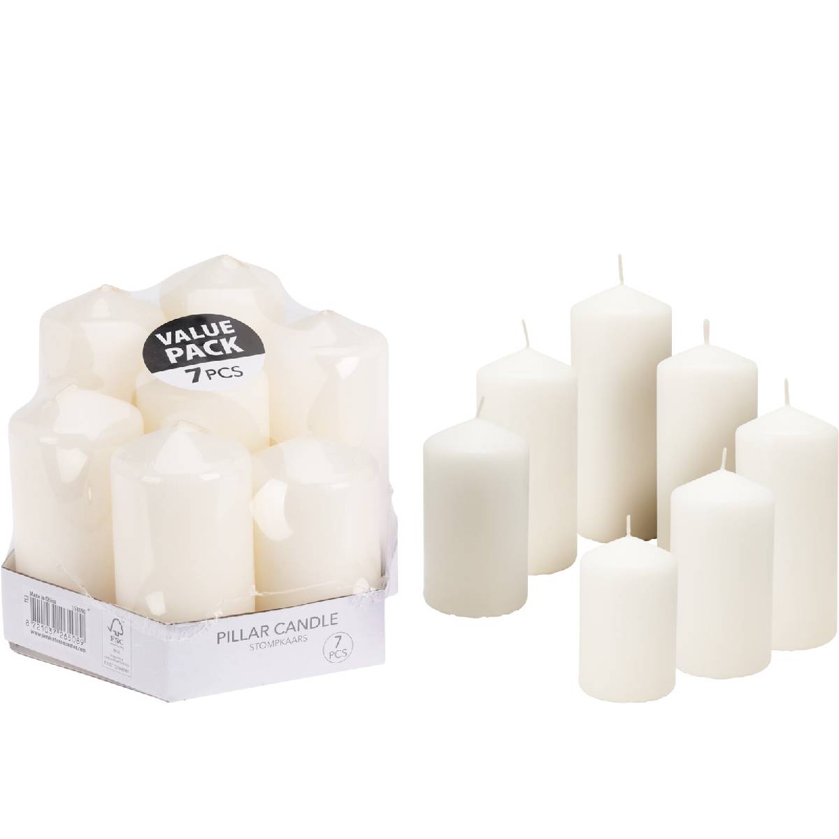 Set 7 Pz Velas Pilares Parafina Blanco image number null