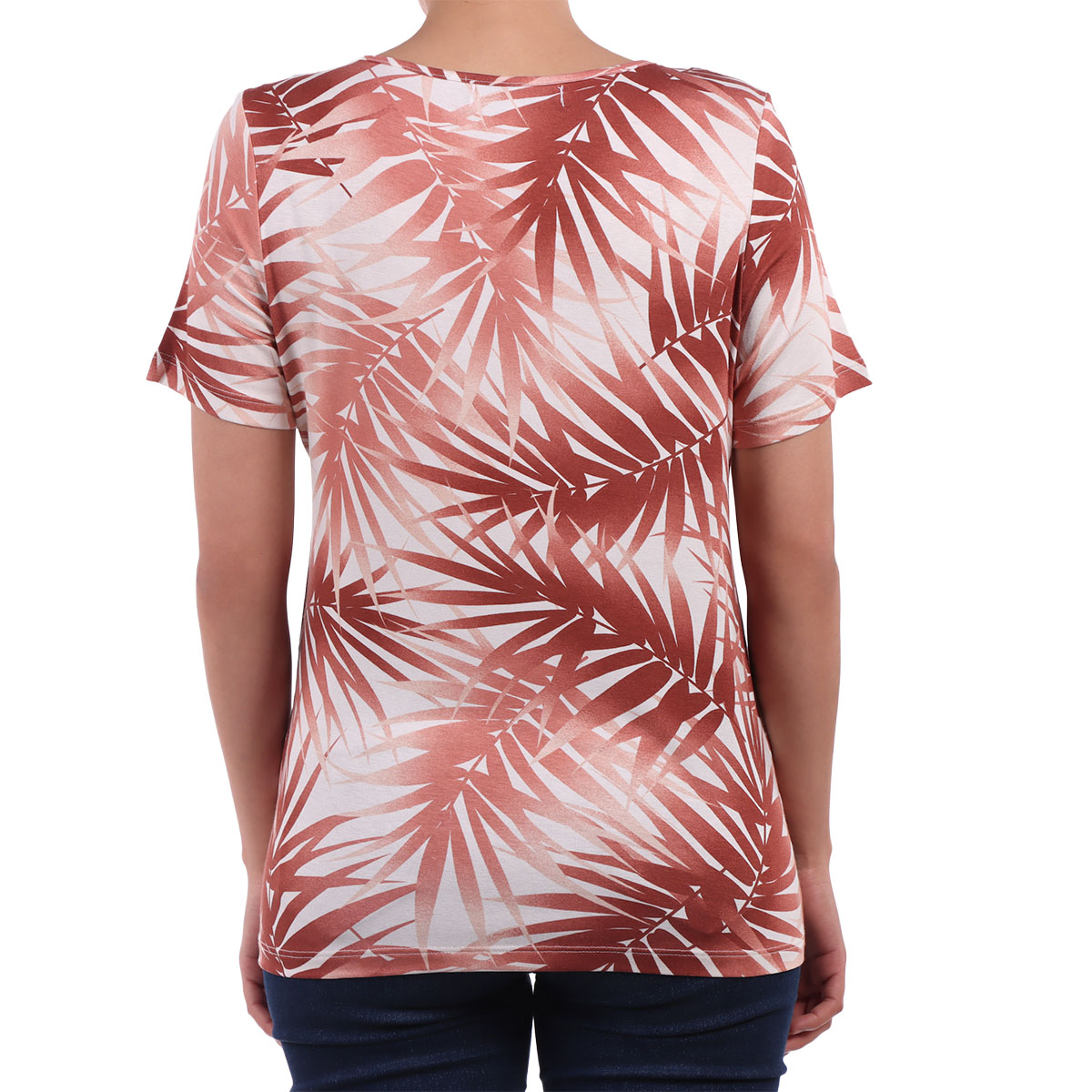 Playera Hojas Tropicales Escote Gota Michel Rene Mujer image number null