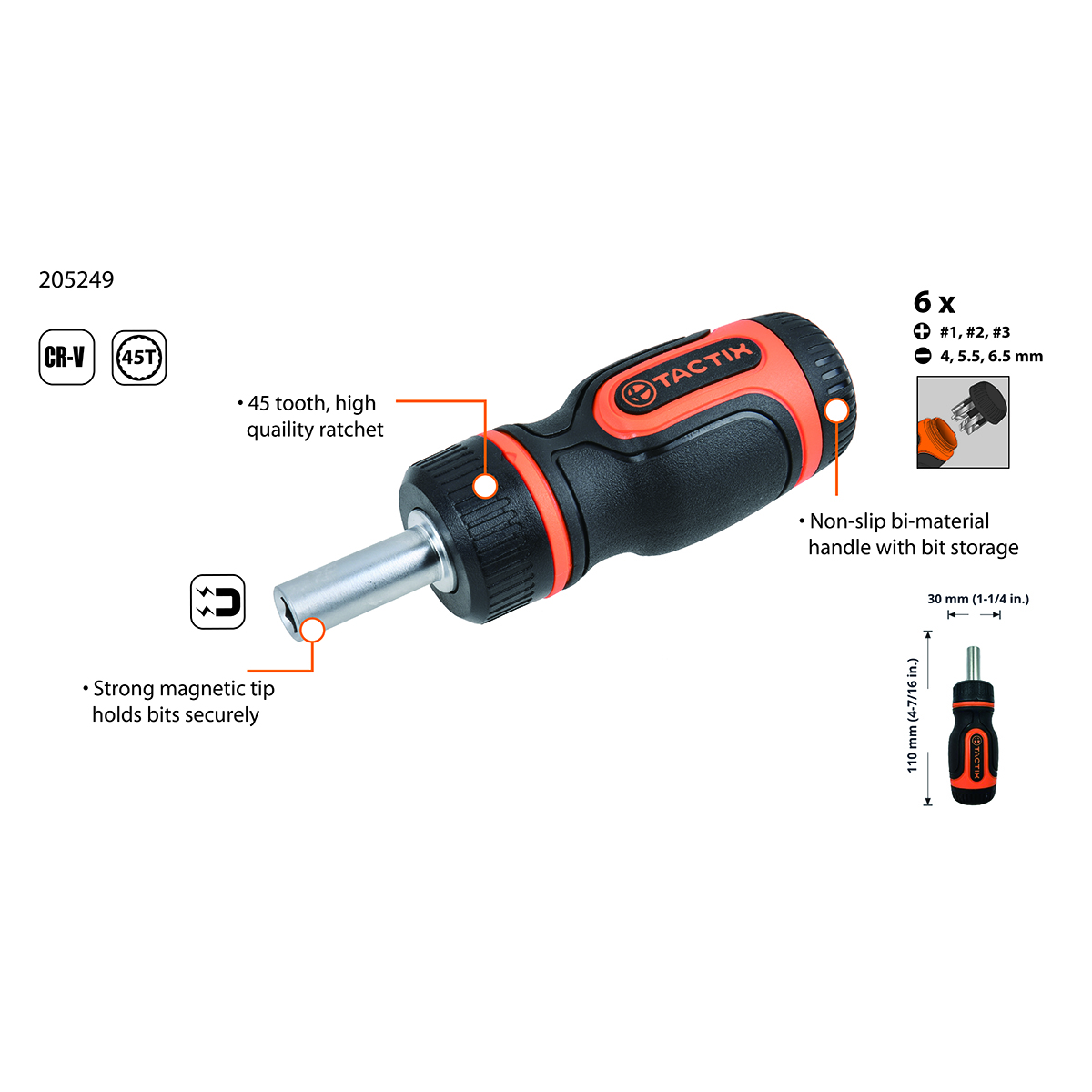 Desarmador Stubby con 6 Puntas Intercambiables TACTIX image number null