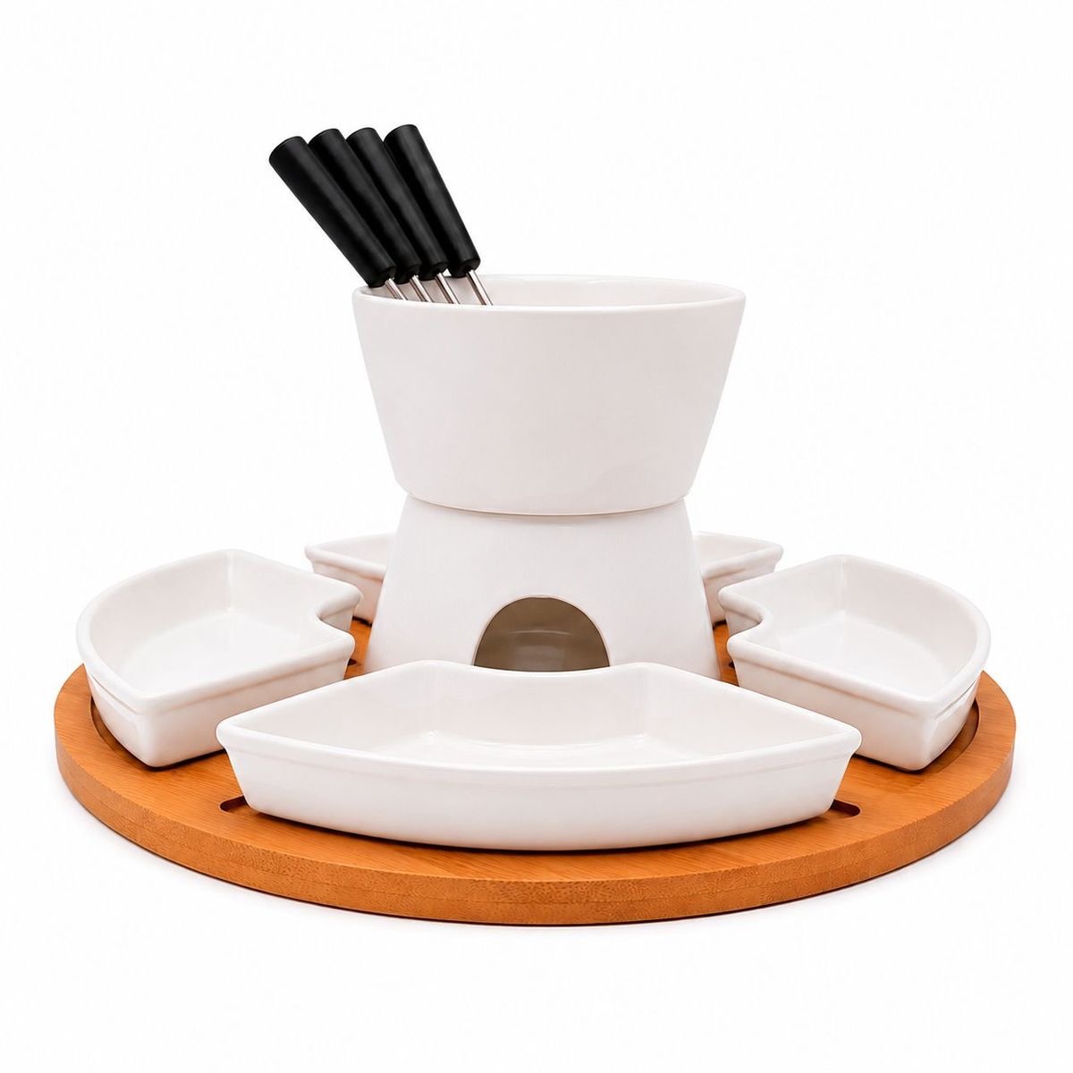 Set De Fondue De Cer&aacute;mica Con Base De Bamb&uacute; Chefmaker image number null