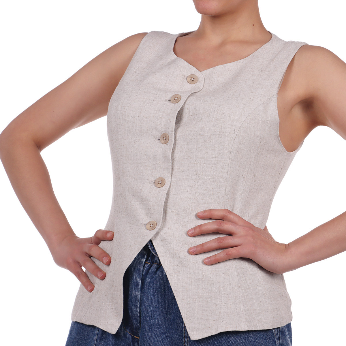 Chaleco de Lino con Botones Estilo Vers&aacute;til Dex para Mujer image number null