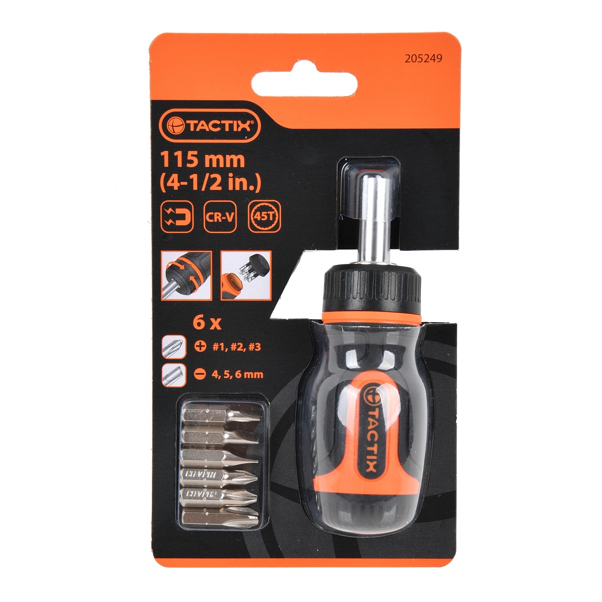 Desarmador Stubby con 6 Puntas Intercambiables TACTIX image number null