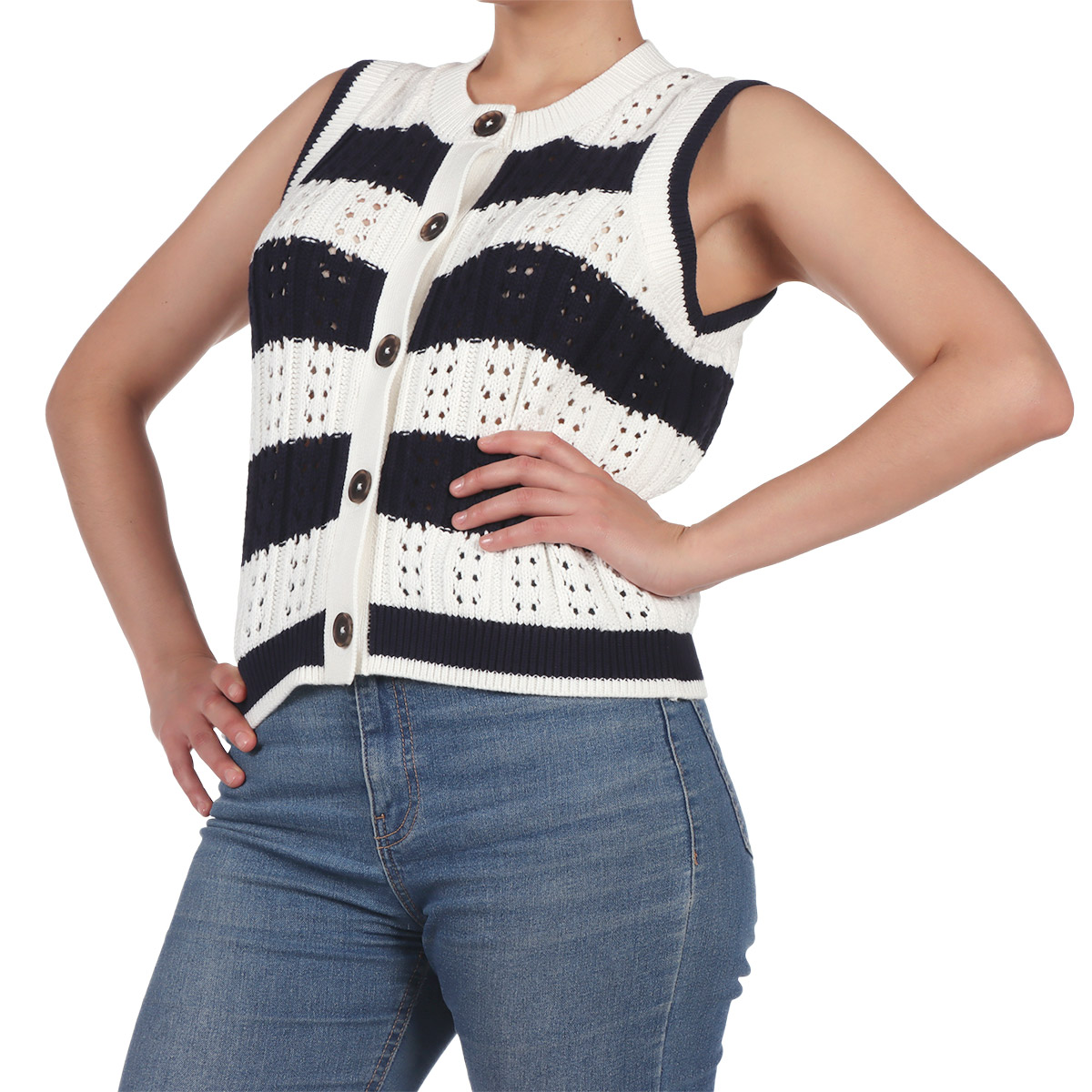 Chaleco Calado Rayas con Botones OVS para Mujer image number null
