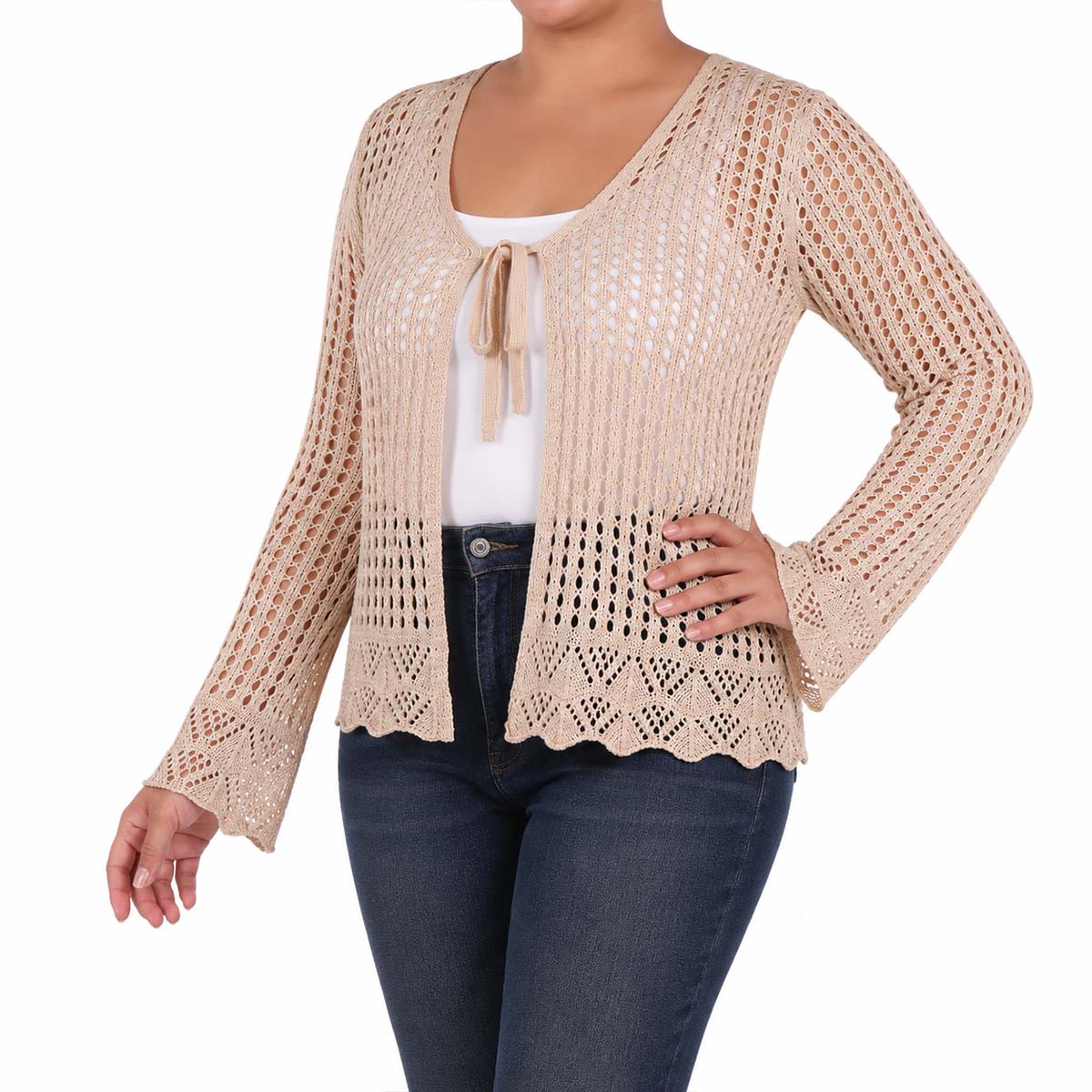 Su&eacute;ter Punto Calado Amarre Frontal Jeanious para Mujer Curvy image number null