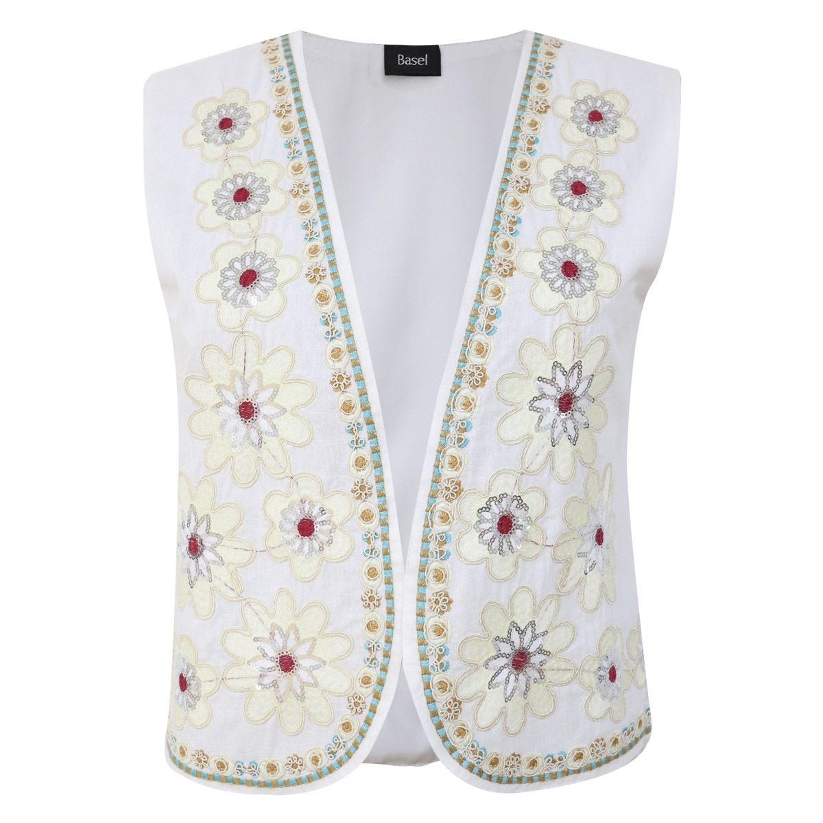Chaleco estilo &eacute;tnico abierto bordado floral para Mujer BASEL image number null