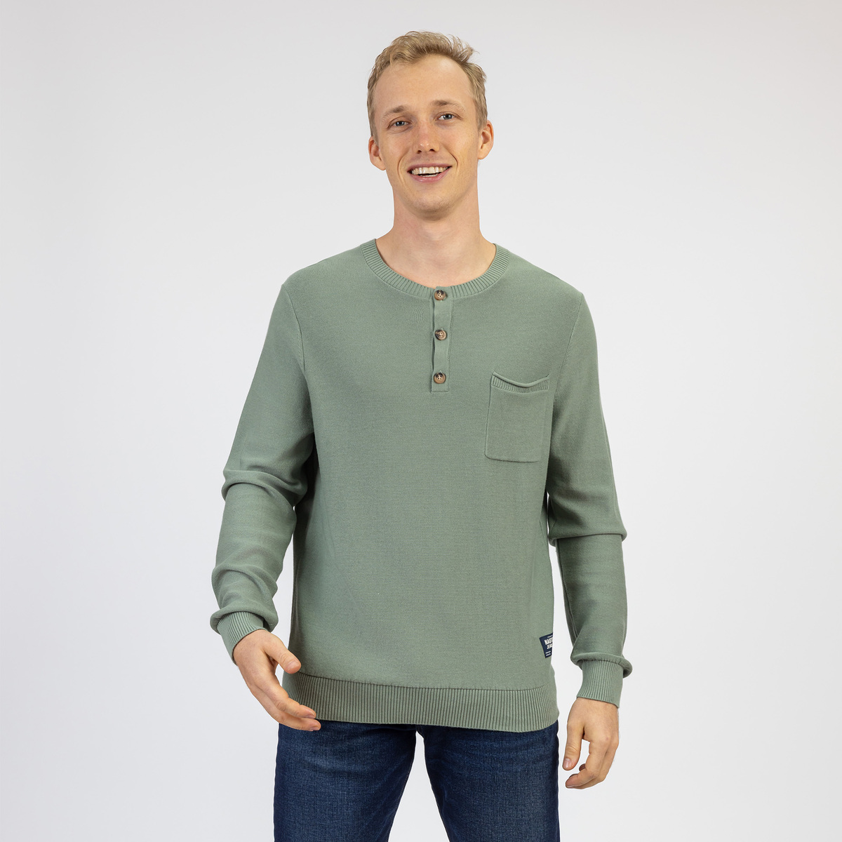 Su&eacute;ter Tejido Fino Verde Oscuro Nautica Cuello Redondo para Hombre image number null