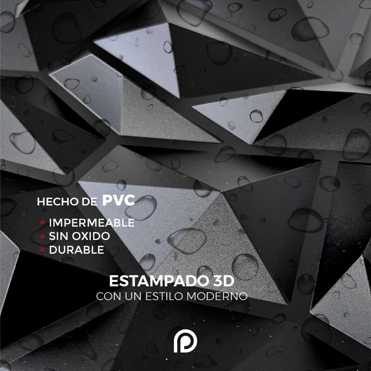 Panel decorativo 3D Cristal Negro 50x50cm Deco PVC image number null