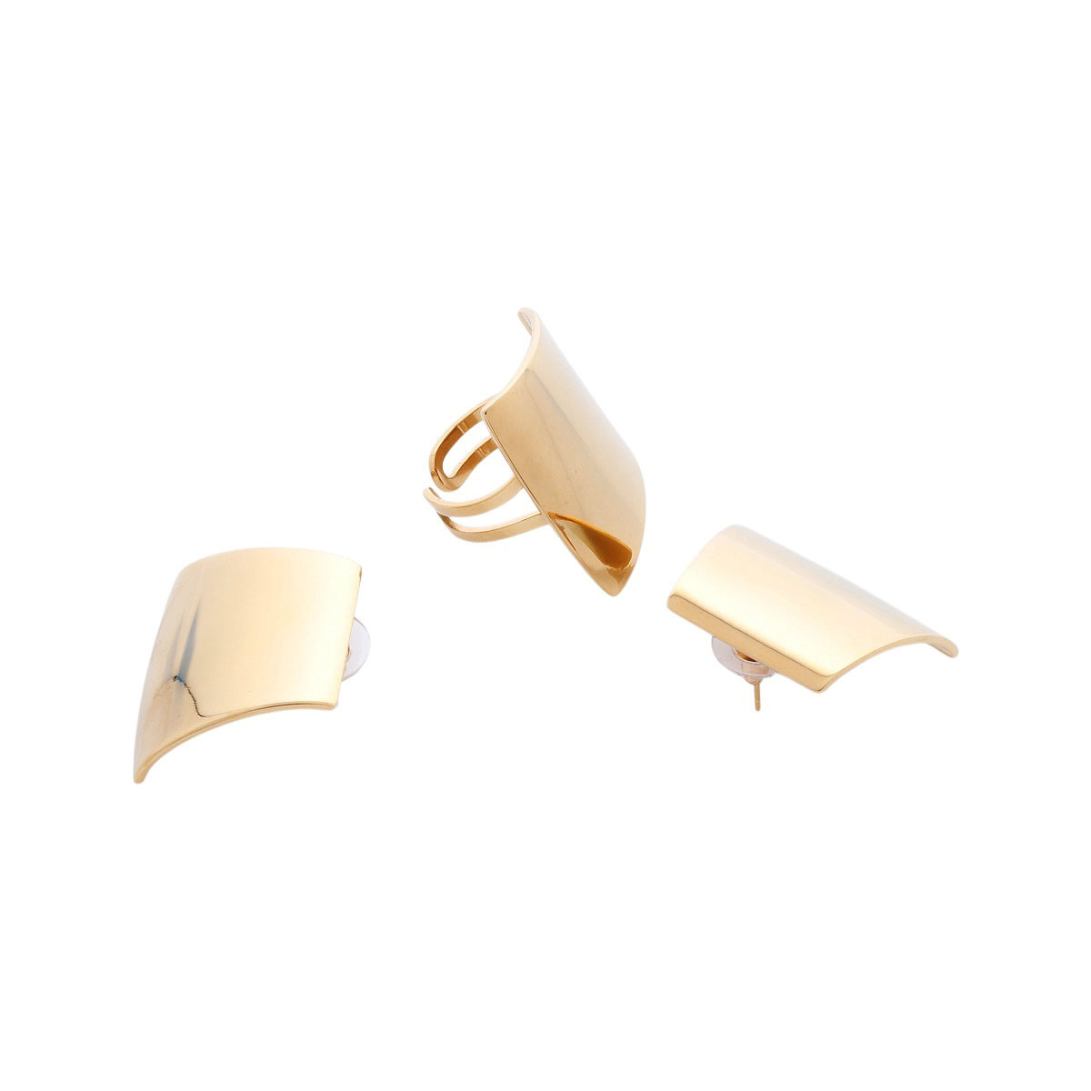 Set De Aretes Y Anillo  Forma Irregular Dorado C2C image number null