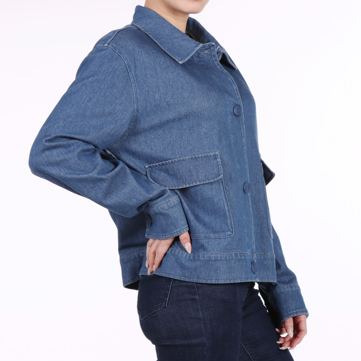 Saco Mezclilla Botones Solapa Casual Lifestyler Mujer image number null