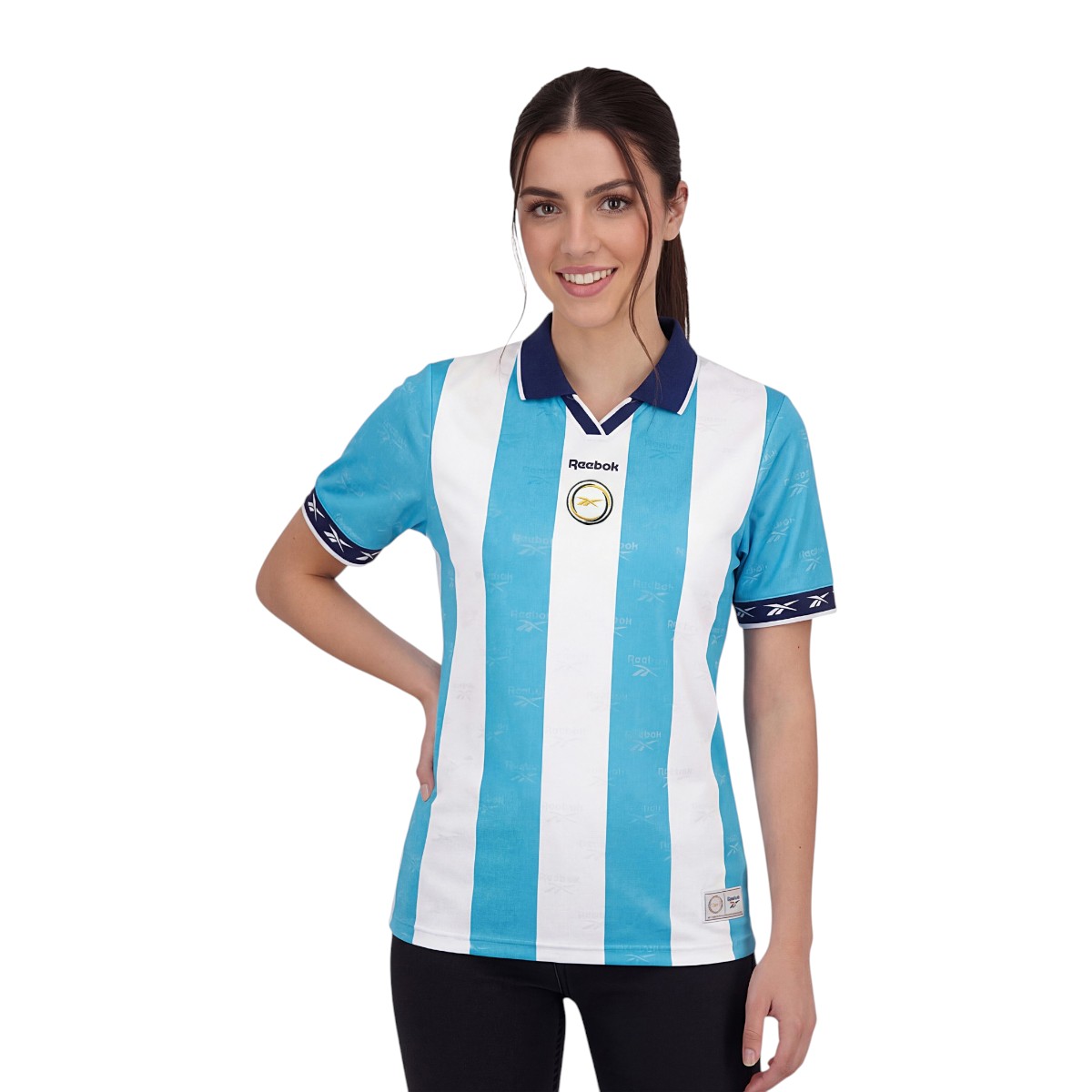 Jersey Polo Retro Reebok Argentina Rayado Celeste Manga Corta Unisex image number null