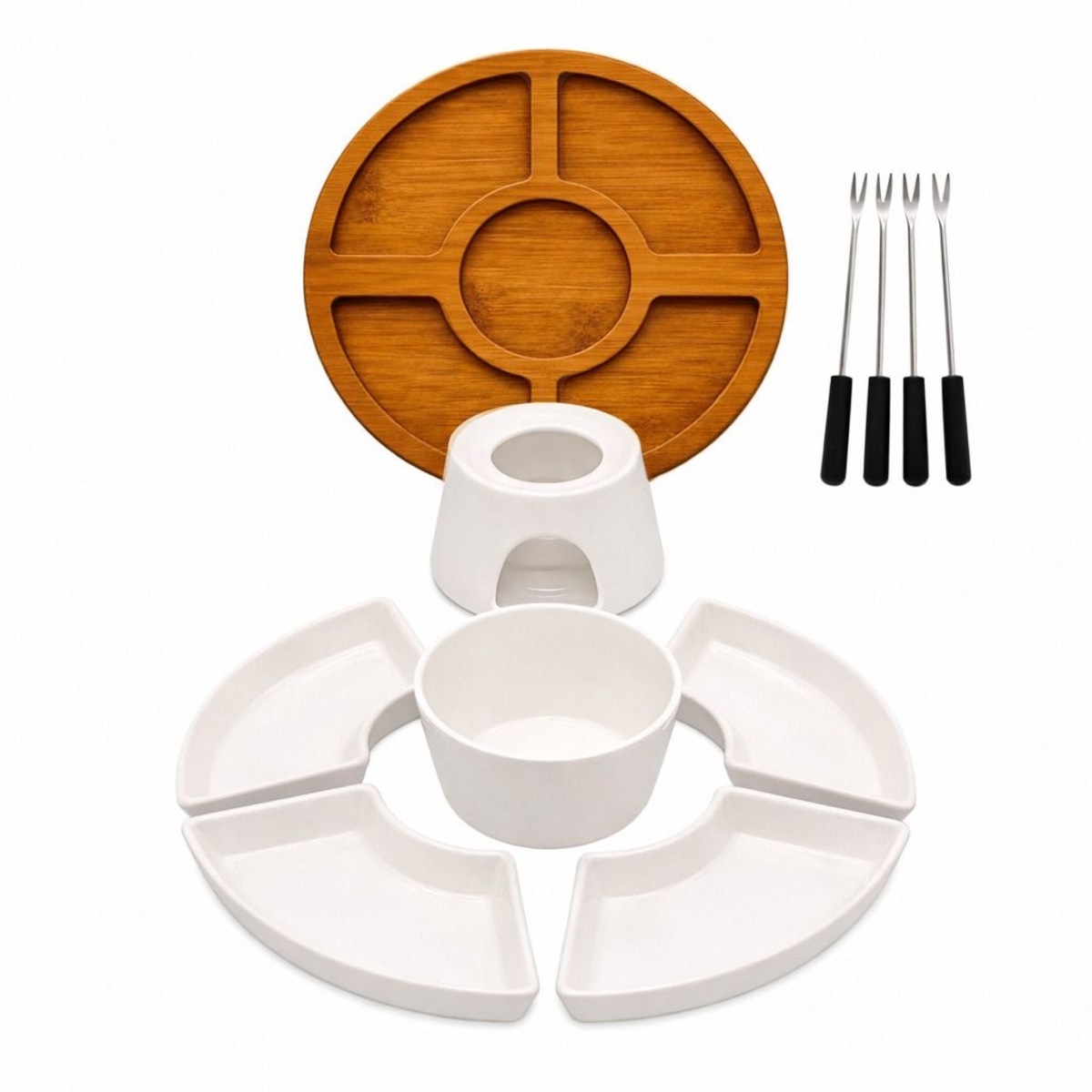 Set De Fondue De Cer&aacute;mica Con Base De Bamb&uacute; Chefmaker image number null