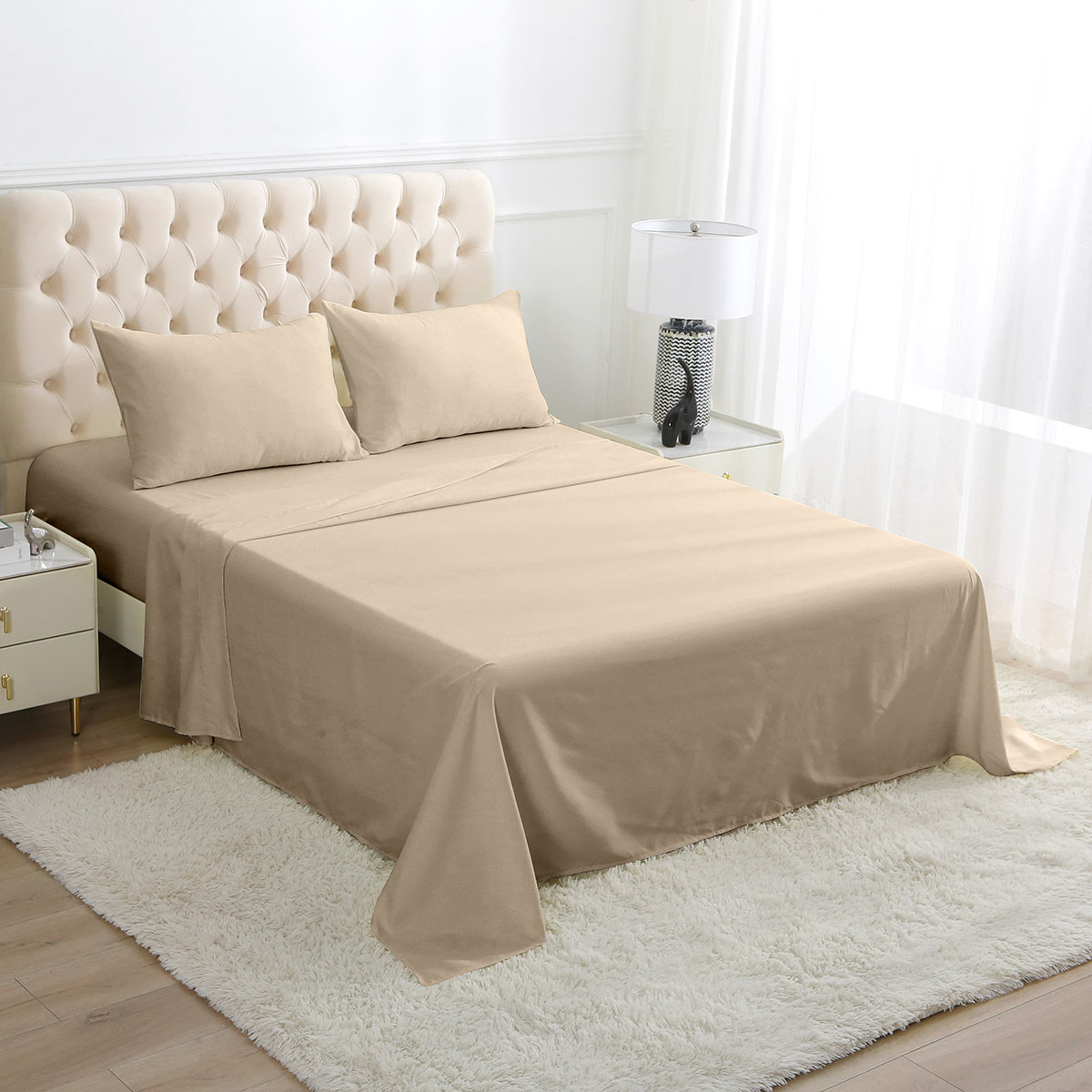 Juego De Sabanas Beige Matrimonial HOME&DETAILS image number null