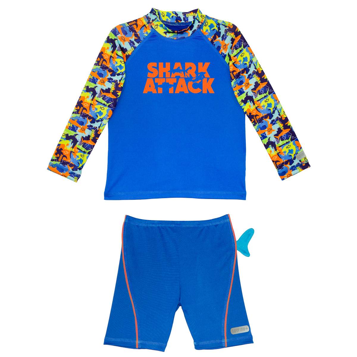 Traje de Ba&ntilde;o de Short y Playera Manga Larga Dise&ntilde;o Aleta Tibur&oacute;n Skysoul Azul Combinado para Ni&ntilde;o image number null