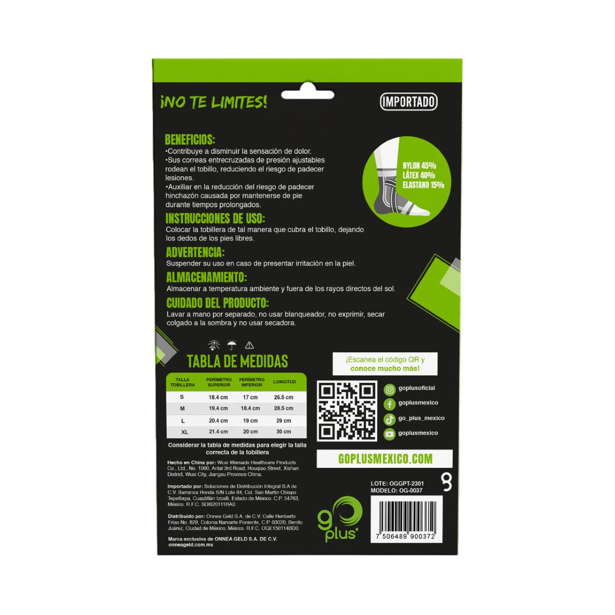 Tobillera Go Plus Mediana Negra image number null
