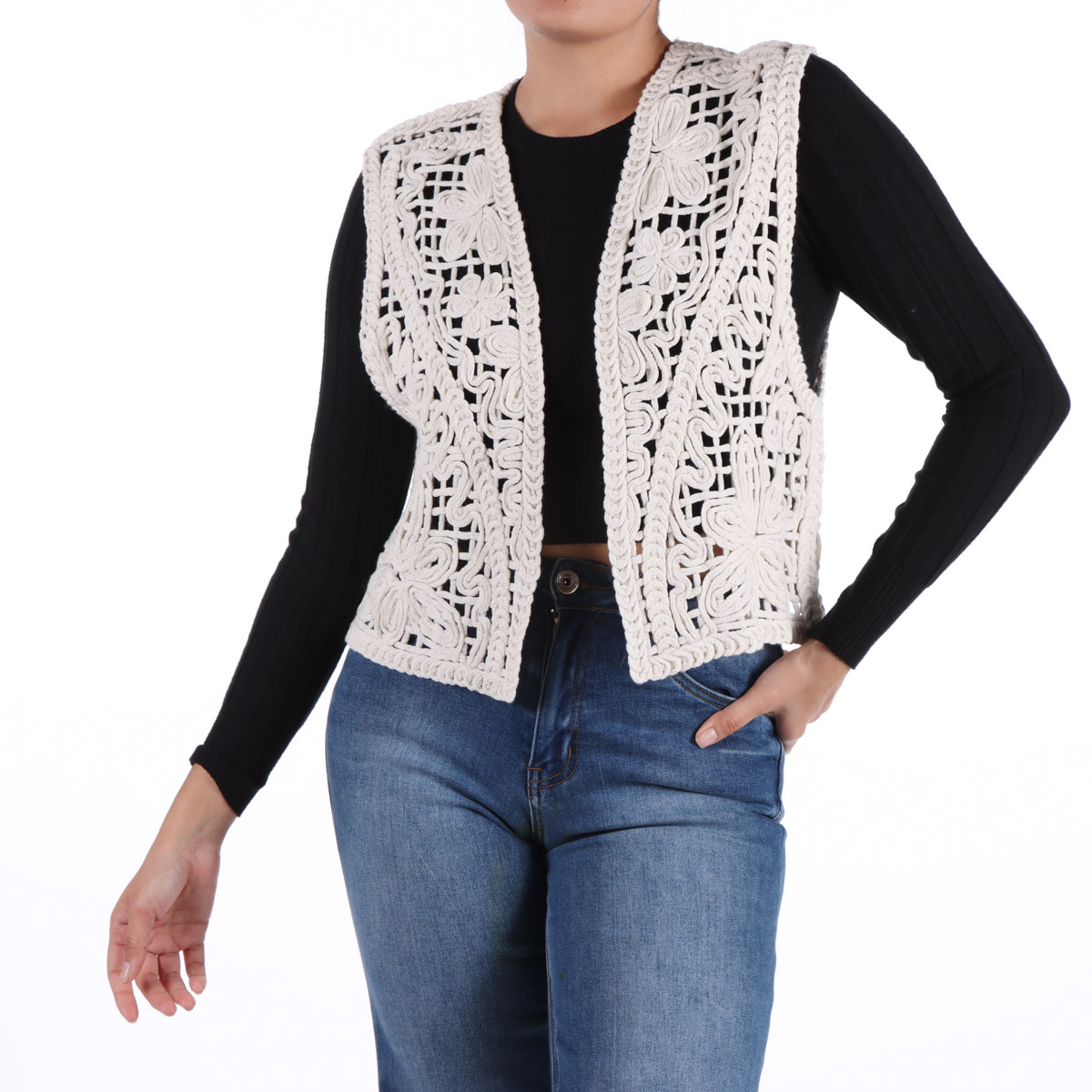 Chaleco Abierto Tejido de Algod&oacute;n Crochet Arqueology Mujer image number null