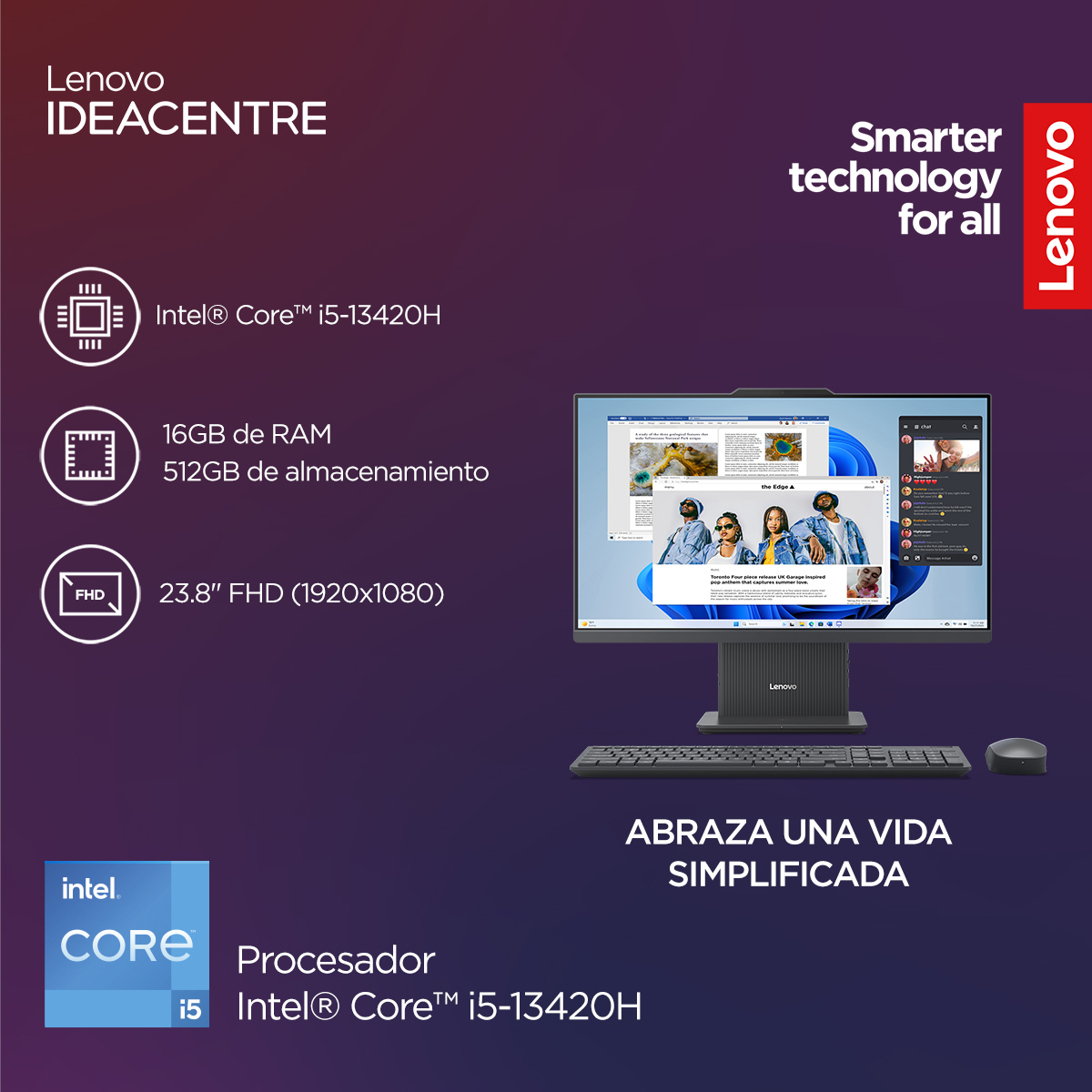 Desktop All In One Lenovo IdeaCentre 23.8 Intel Core i5-13420H / 8 n&uacute;cleos /16 GB RAM /512 GB SSD Windows 11 Home" image number null