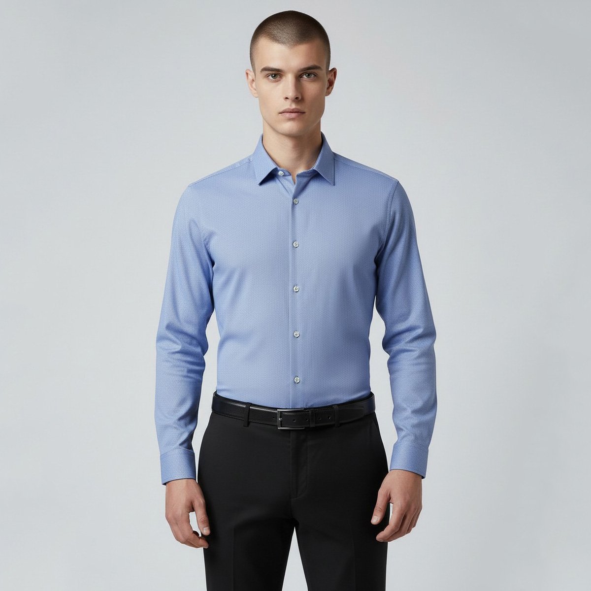 Camisa de Vestir Slim Fit DKNY Azul Oscuro Textura Manga Larga para Hombre image number null