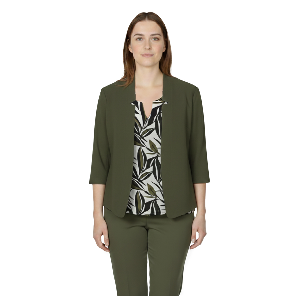 Conjunto 3 Piezas Saco Con Pantal&oacute;n Y Blusa Estampada Diva Para Mujer image number null