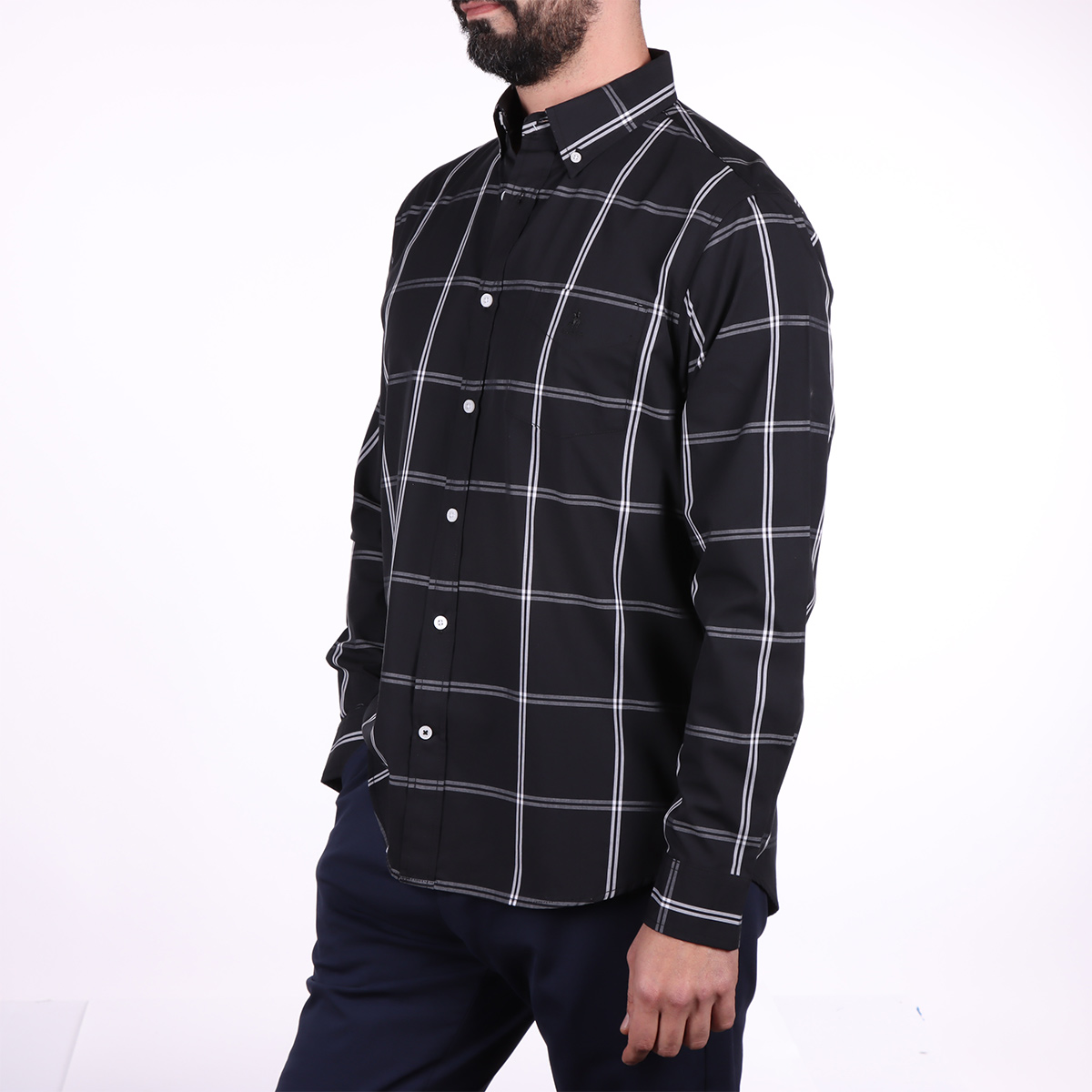 Camisa Cuadros Negra Hombre Polo Club Manga Larga Casual image number null