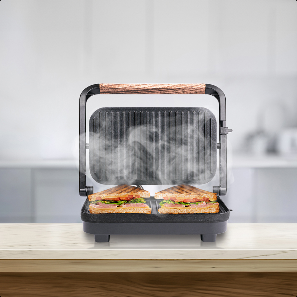 PARRILLA PANINI GRILL DAEWOO ANTIADHERENTE ACABADO DE MADERA DHG-2675 image number null