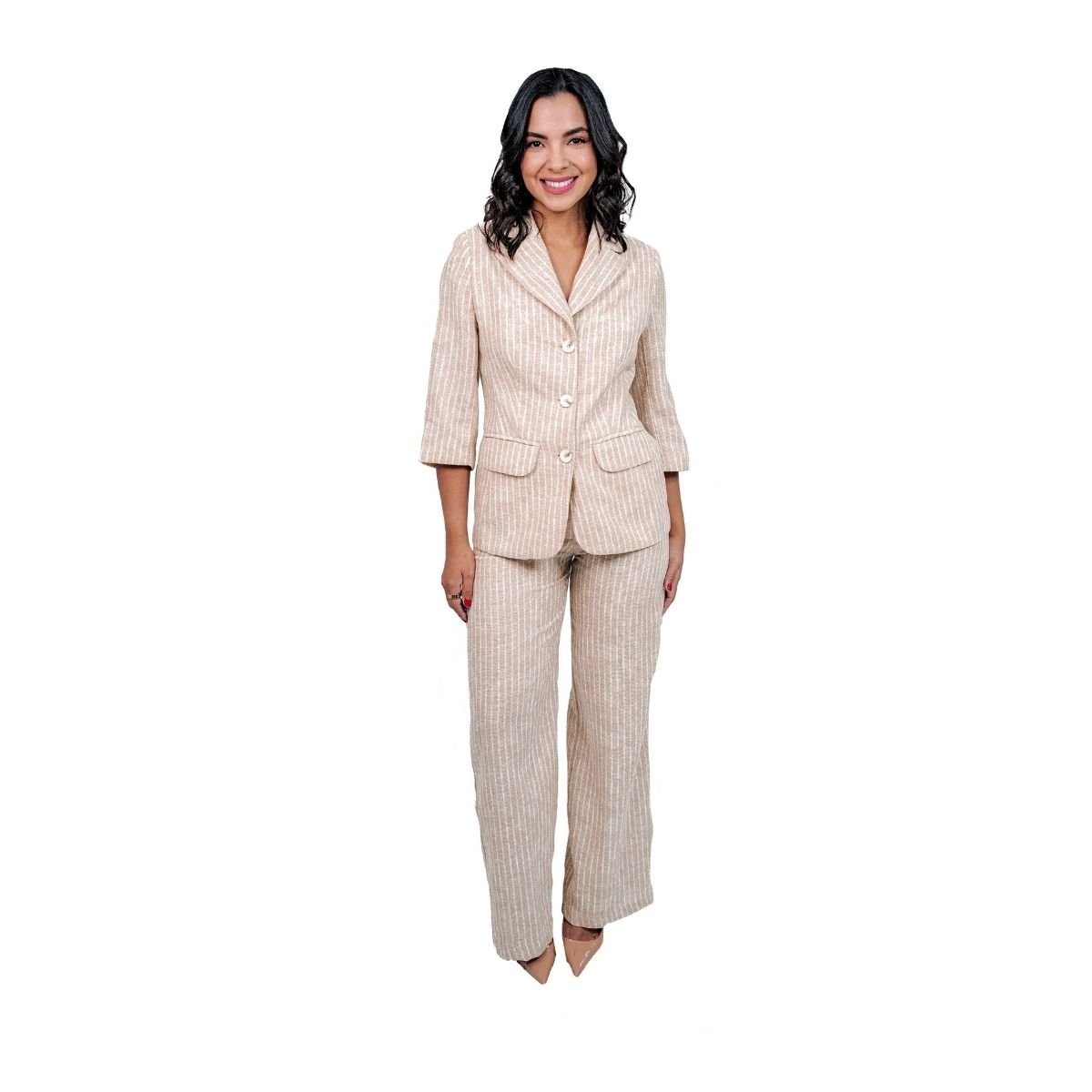 Conjunto de 2 Piezas Saco Solapa y Pantal&oacute;n Rayas La Difference para Mujer image number null