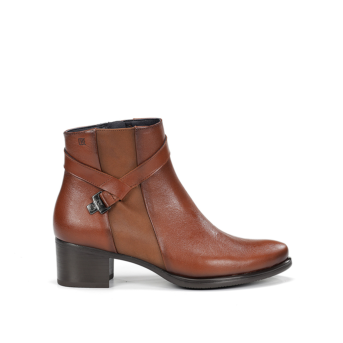 Botin Tacon Con Cinturon Para Mujer, Color Caf&eacute; Dorking image number null