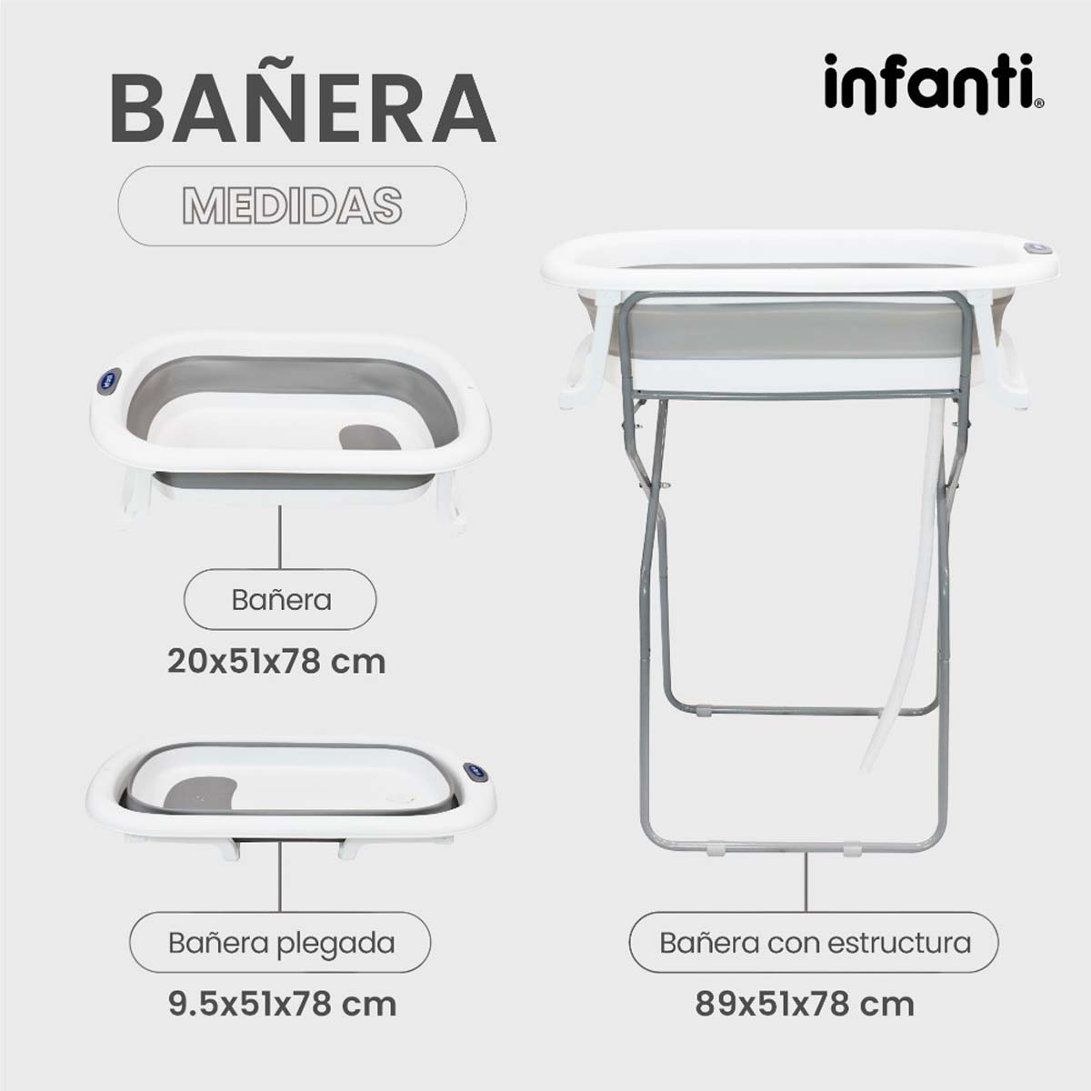 Ba&ntilde;era Colapsable Caballete Gris Infanti image number null