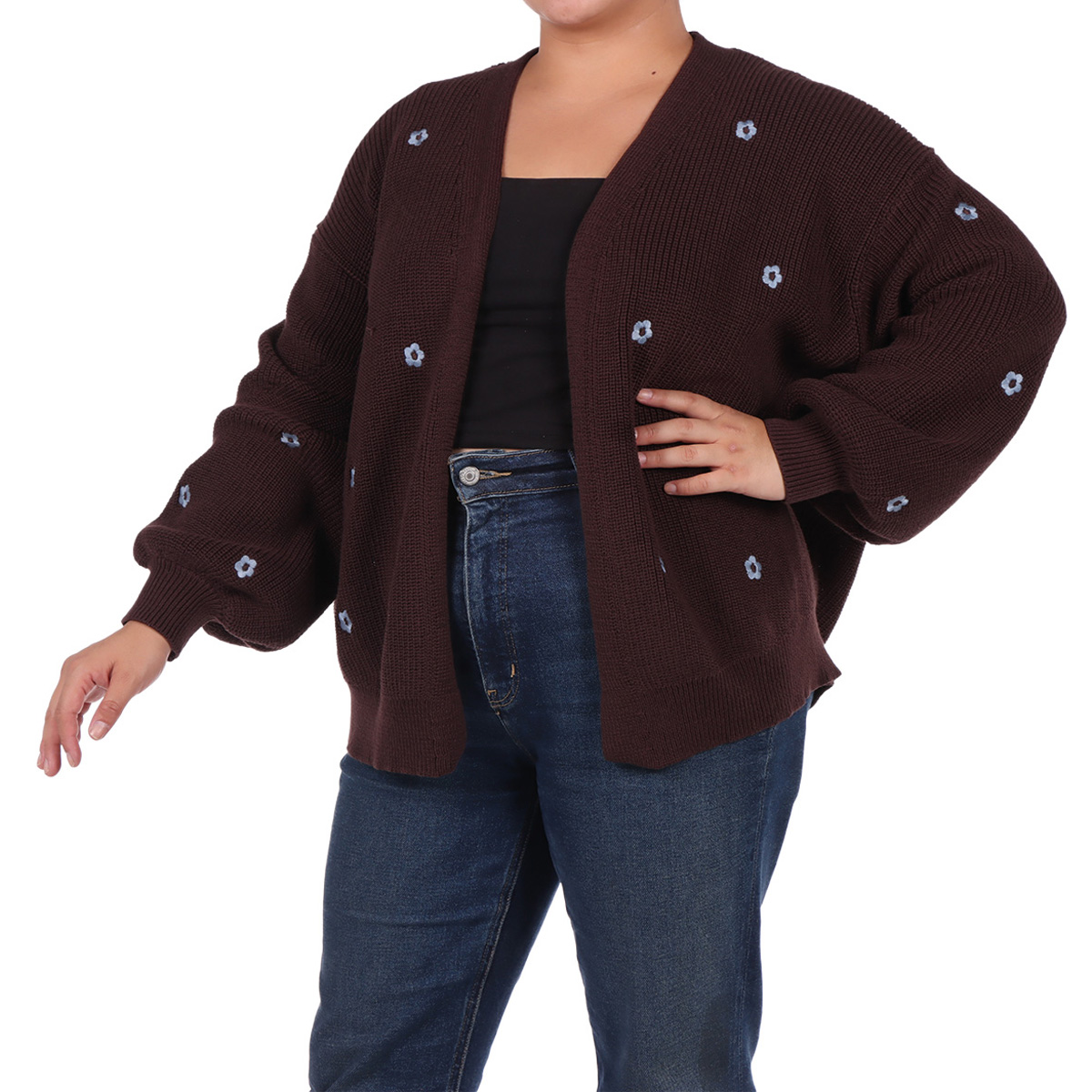 C&aacute;rdigan Abierto con Bordado Floral Dex Plus para Mujer Curvy image number null