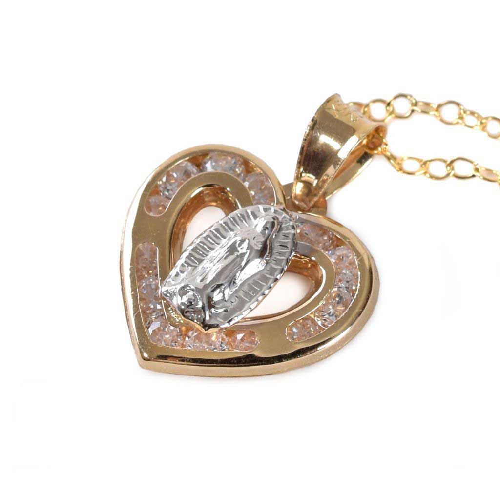 Dije Virgen En Coraz&oacute;n Oro 14K Doble O image number null