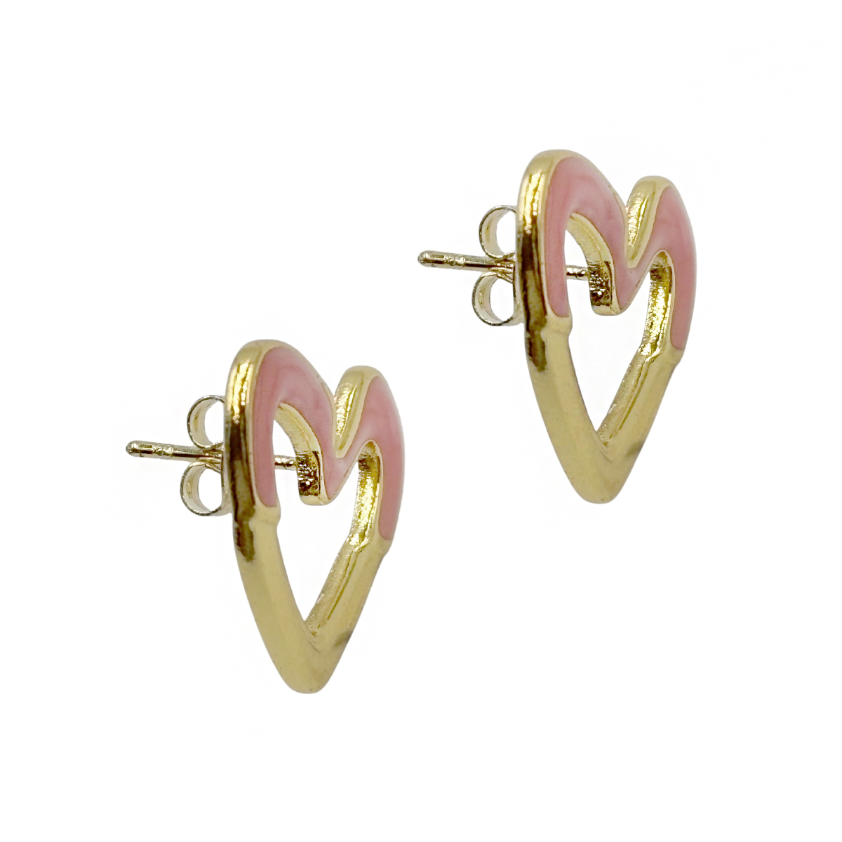 Aretes Coraz&oacute;n Esmaltado Rosa Aktuales Para Mujer image number null