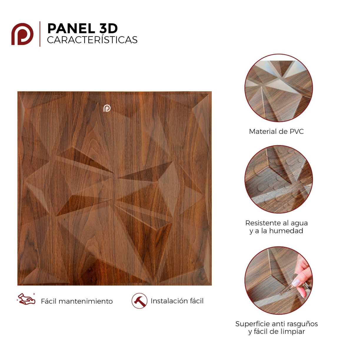 Panel decorativo 3D Cuarzo Cerezo 50x50cm Deco PVC image number null