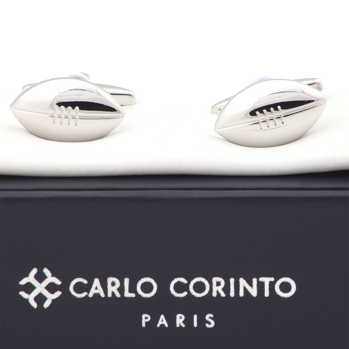Mancuernillas Figura Bal&oacute;n Rugby Plata Carlo Corinto para Hombre image number null