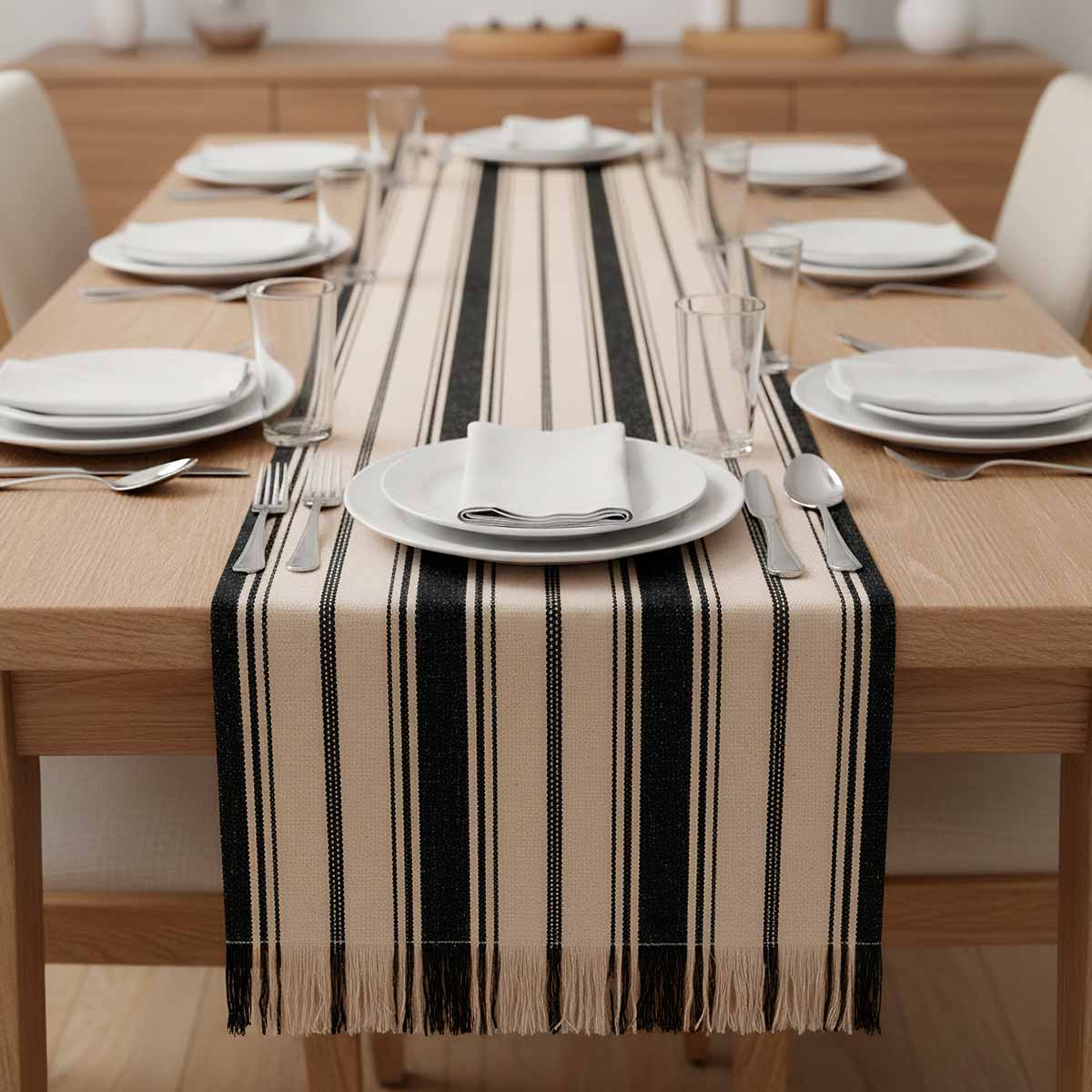 Camino de Mesa Vintage Home Flecos Black Natural image number null