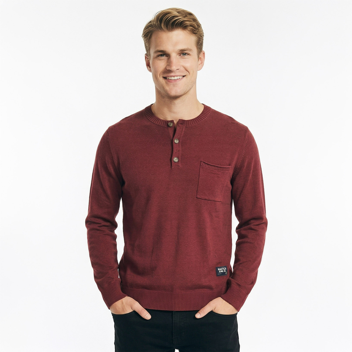 Su&eacute;ter Tejido Fino Rojo Nautica Cuello Redondo para Hombre image number null