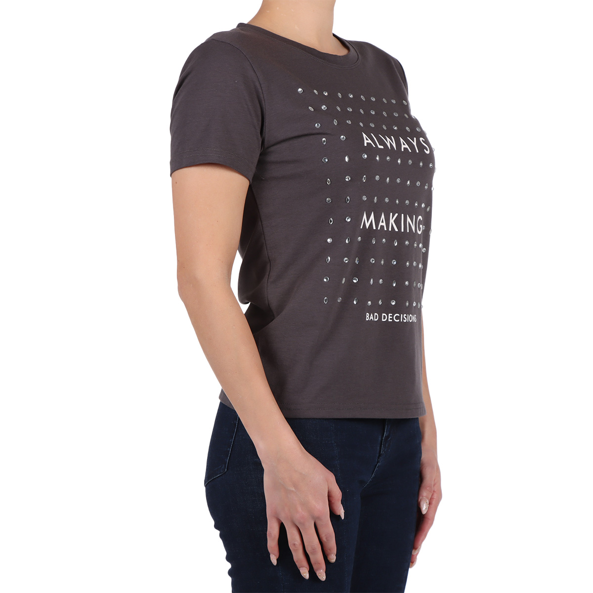 Playera con Estampado Texto y Pedrer&iacute;a STUDIO SI para Mujer image number null